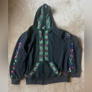 Black Hoodie with Colorful shipibo hand Embroidery